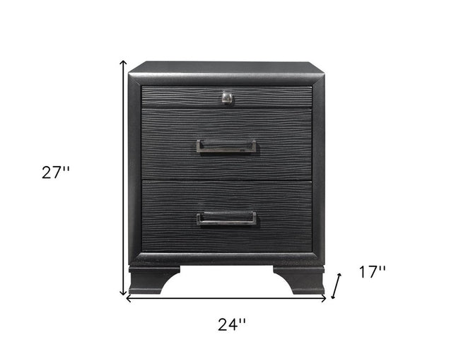 27" Gray Wood Two Drawer Nightstand