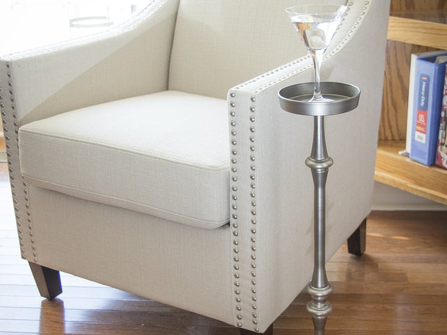 Brushed Silver Finish Drink Size Accent Table