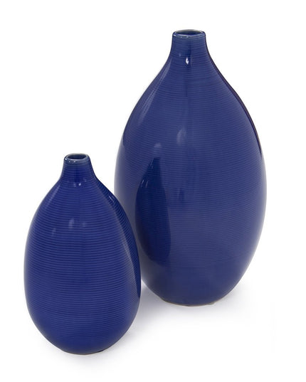 Set of Two Cobalt Ceramic Round Table Vases