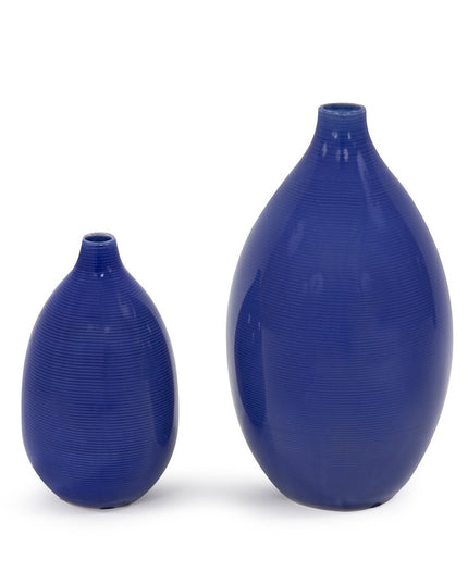Set of Two Cobalt Ceramic Round Table Vases