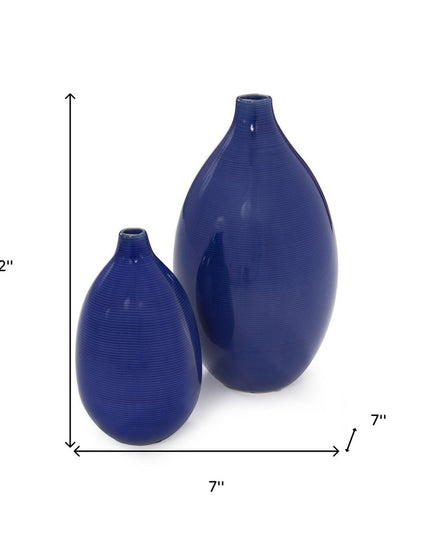 Set of Two Cobalt Ceramic Round Table Vases