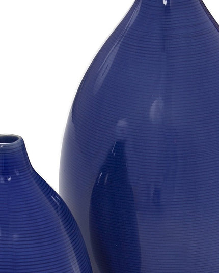 Set of Two Cobalt Ceramic Round Table Vases