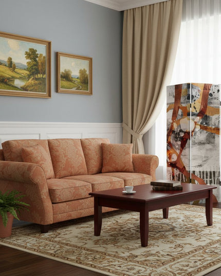 72" Black And White Canvas Folding Three Panel Screen Room Divider