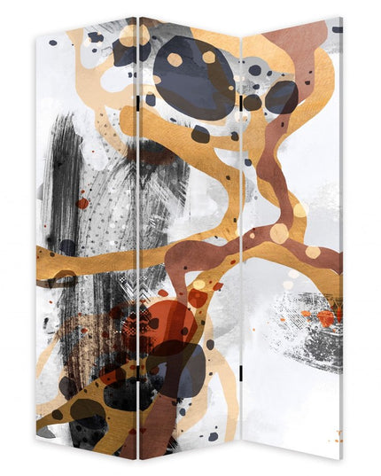 72" Black And White Canvas Folding Three Panel Screen Room Divider