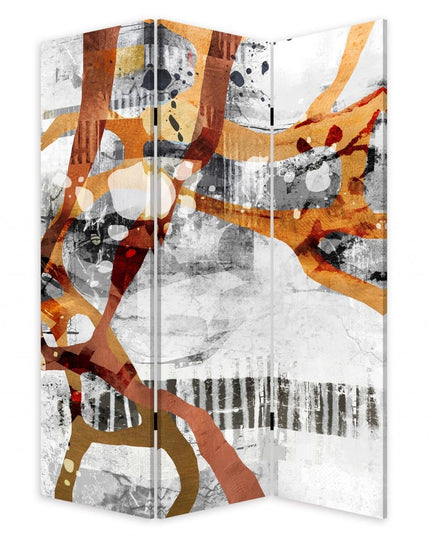 72" Black And White Canvas Folding Three Panel Screen Room Divider