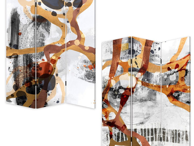 72" Black And White Canvas Folding Three Panel Screen Room Divider