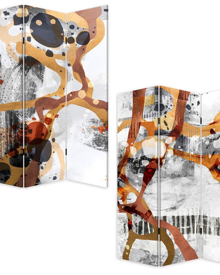 72" Black And White Canvas Folding Three Panel Screen Room Divider