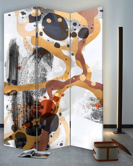 72" Black And White Canvas Folding Three Panel Screen Room Divider