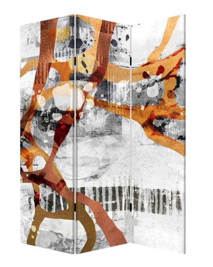 72" Black And White Canvas Folding Three Panel Screen Room Divider