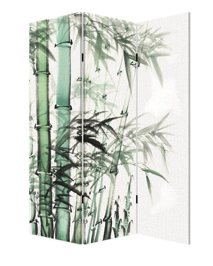 72" Green And White Canvas Folding Three Panel Screen Room Divider