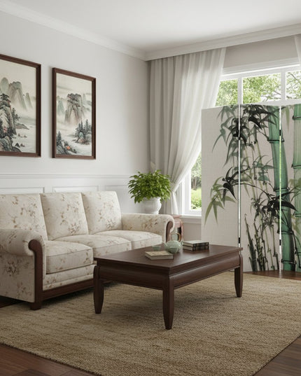 Three Panel Reversible Bamboo Art Room Divider Screen