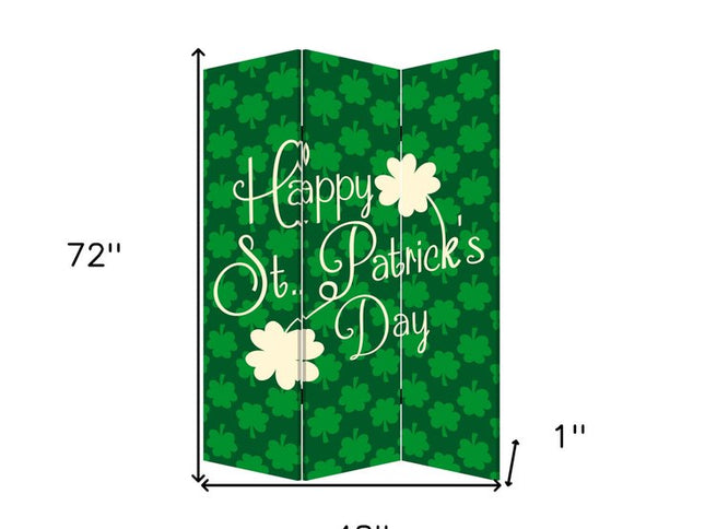 72" Green and White CanvasFolding Three Panel Screen Room Divider