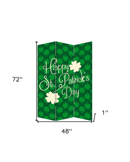 72" Green and White CanvasFolding Three Panel Screen Room Divider