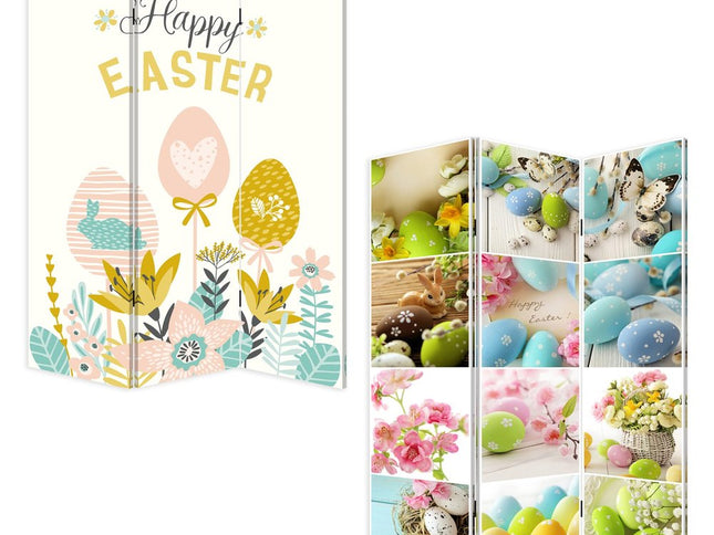 72" Yellow and White Canvas Folding Three Panel Screen Room Divider