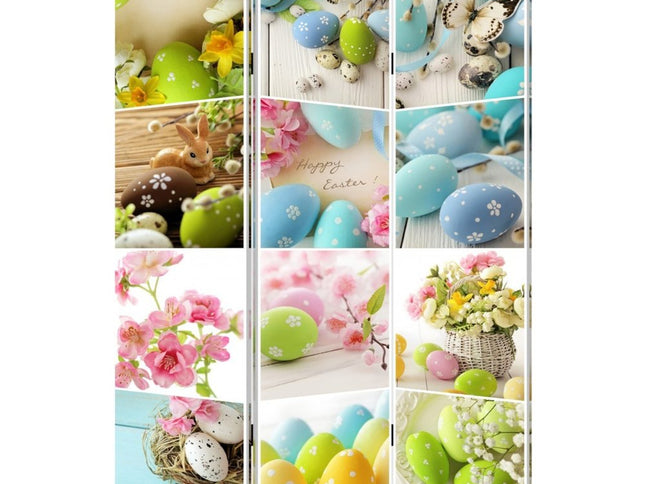 72" Yellow and White Canvas Folding Three Panel Screen Room Divider