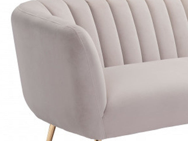 70" Beige Velvet Sofa With Gold Legs