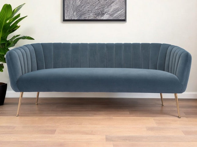 70" Gray Velvet Sofa With Gold Legs