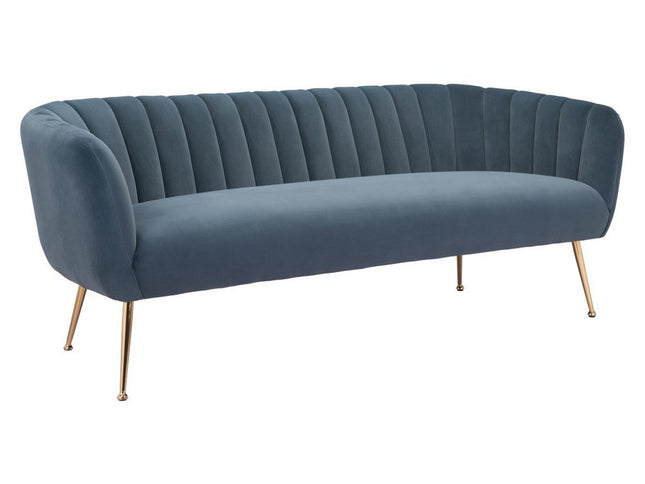 70" Gray Velvet Sofa With Gold Legs