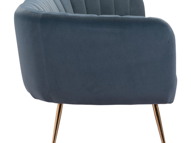 70" Gray Velvet Sofa With Gold Legs