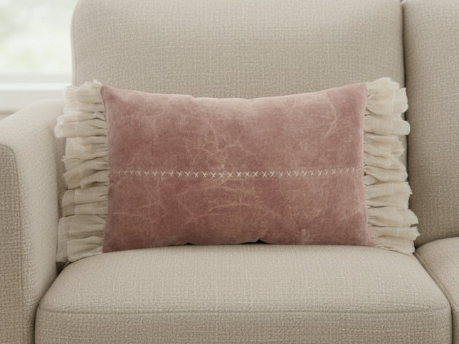 Wide Tasseled Marble Pink Lumbar Pillow