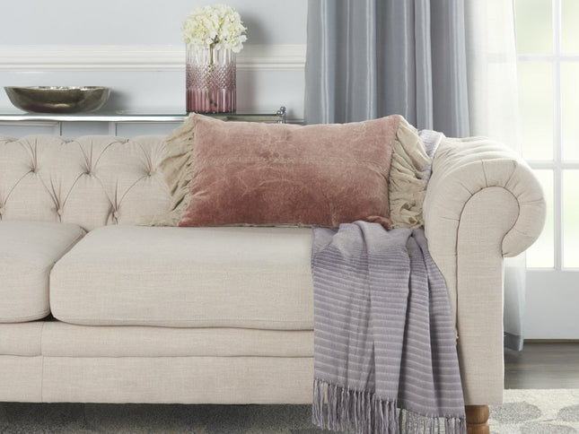 Wide Tasseled Marble Pink Lumbar Pillow