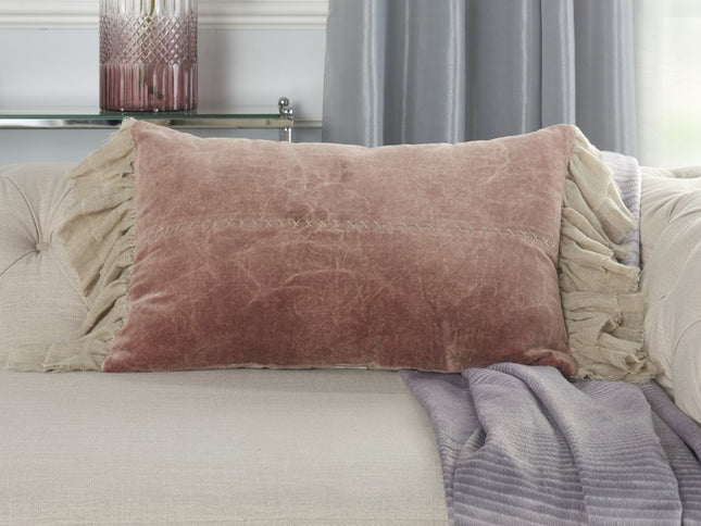Wide Tasseled Marble Pink Lumbar Pillow