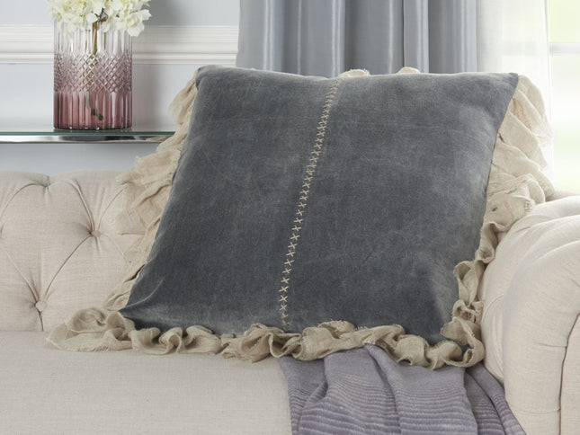 Wide Tasseled Marble Steel Blue Throw Pillow