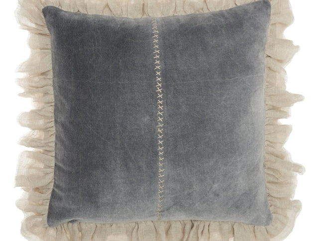 Wide Tasseled Marble Steel Blue Throw Pillow