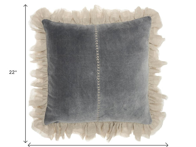 Wide Tasseled Marble Steel Blue Throw Pillow