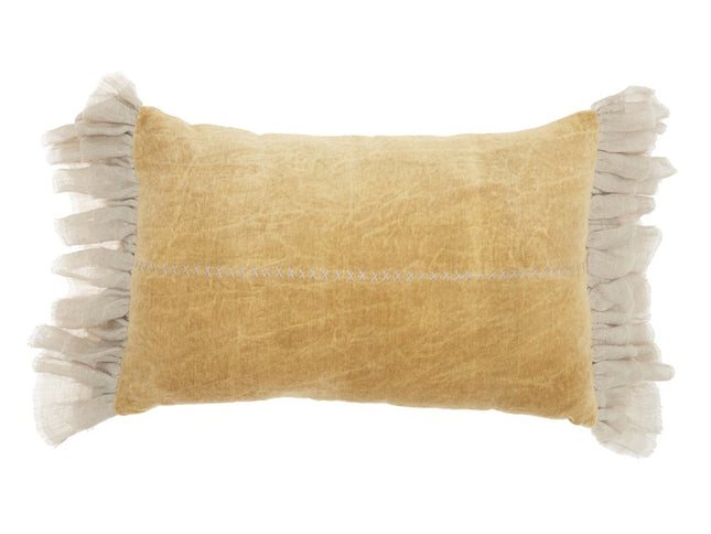 Wide Tasseled Marble Yellow Lumbar Pillow