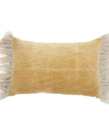 Wide Tasseled Marble Yellow Lumbar Pillow