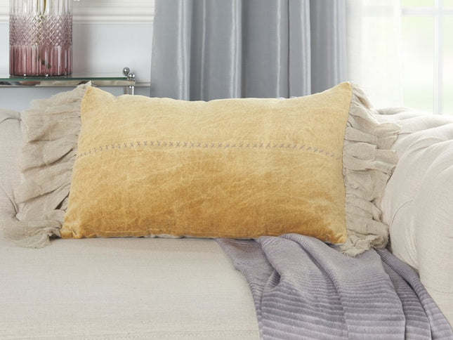 Wide Tasseled Marble Yellow Lumbar Pillow