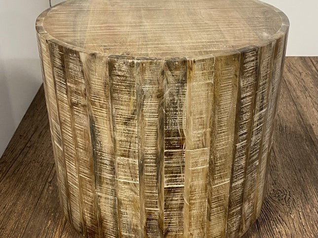 20" Beige Solid Wood Round End Table