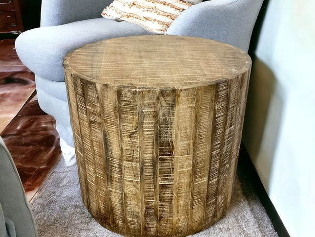 20" Beige Solid Wood Round End Table