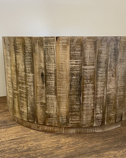 32" Brown Solid Wood Round Distressed Drum Coffee Table