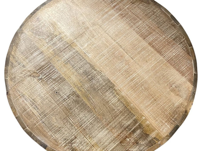 32" Brown Solid Wood Round Distressed Drum Coffee Table