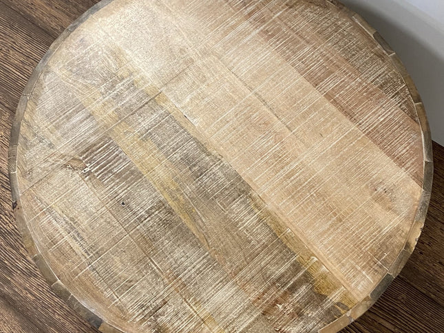 32" Brown Solid Wood Round Distressed Drum Coffee Table