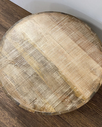 32" Brown Solid Wood Round Distressed Drum Coffee Table