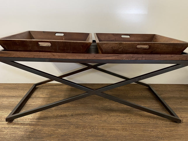 27" Brown And Black Solid Wood Cross Legs Coffee Table