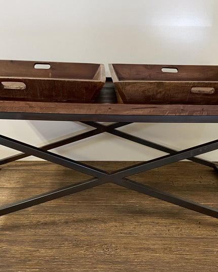 27" Brown And Black Solid Wood Cross Legs Coffee Table