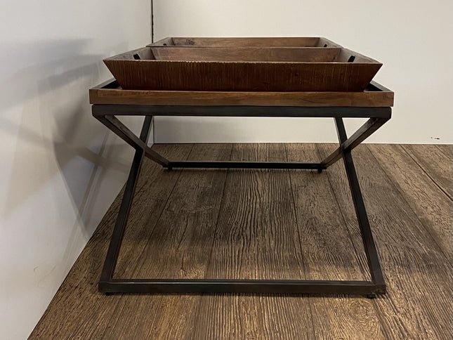 27" Brown And Black Solid Wood Cross Legs Coffee Table