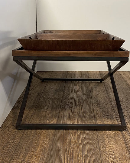 27" Brown And Black Solid Wood Cross Legs Coffee Table