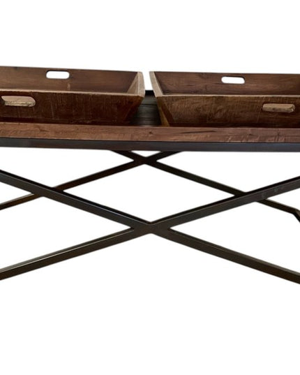 27" Brown And Black Solid Wood Cross Legs Coffee Table