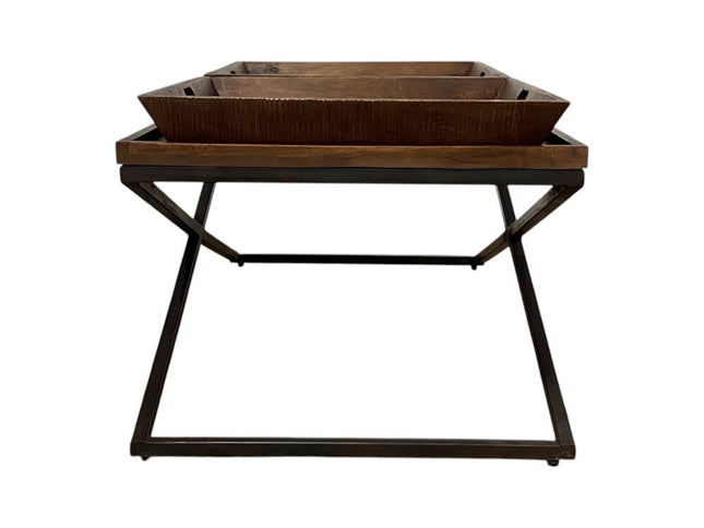 27" Brown And Black Solid Wood Cross Legs Coffee Table