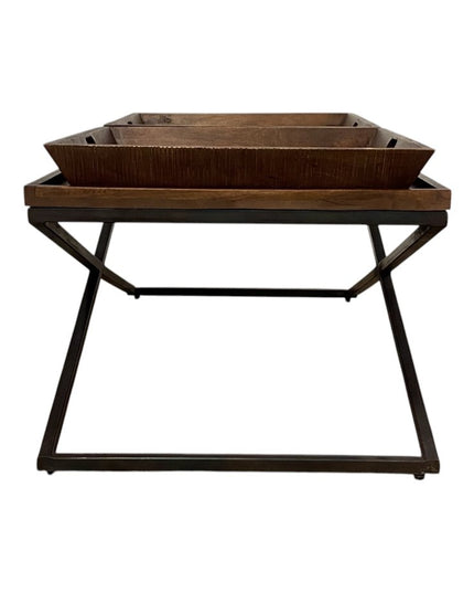 27" Brown And Black Solid Wood Cross Legs Coffee Table