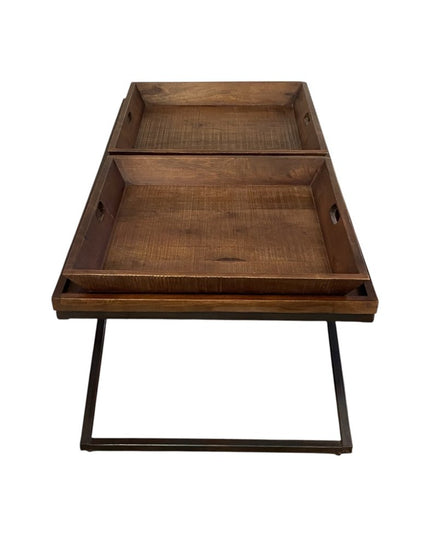 27" Brown And Black Solid Wood Cross Legs Coffee Table