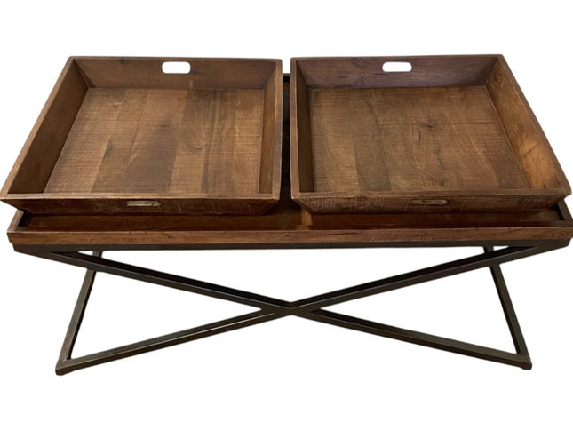 27" Brown And Black Solid Wood Cross Legs Coffee Table