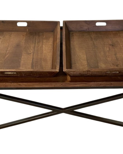 27" Brown And Black Solid Wood Cross Legs Coffee Table