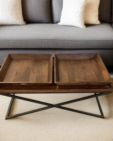 27" Brown And Black Solid Wood Cross Legs Coffee Table