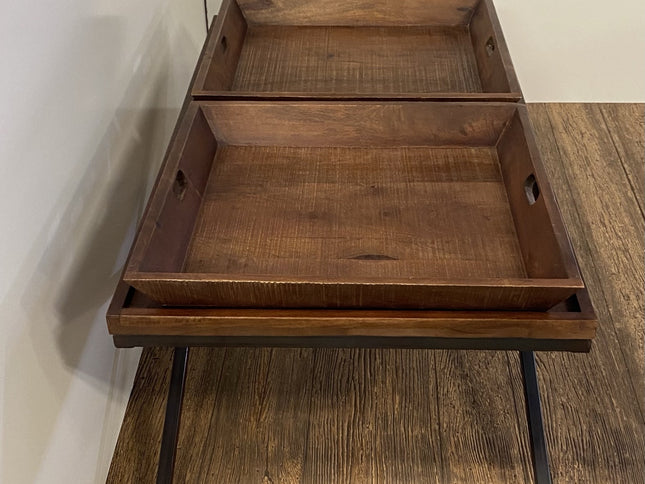 27" Brown And Black Solid Wood Cross Legs Coffee Table